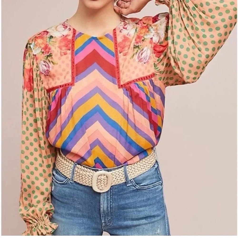 Blank London floral colorful flowy long sleeve blouse